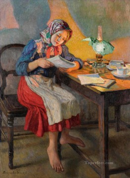 Lectura junto a la lámpara Nikolay Belsky Ruso Pinturas al óleo
